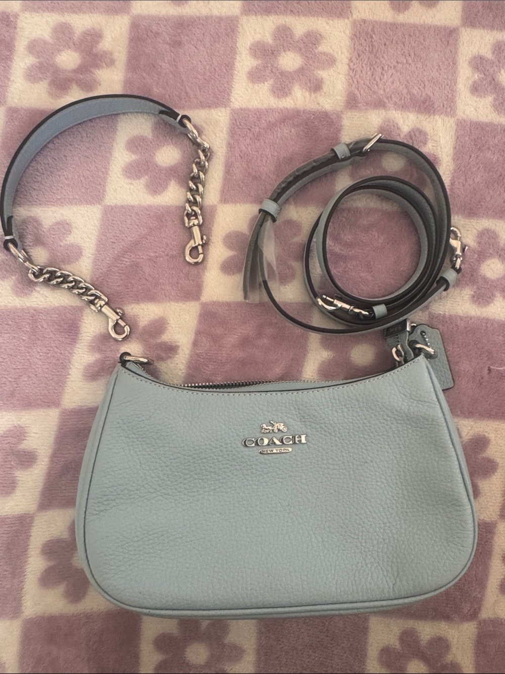 Coach Pebbled Leather Crossbody Bag in Light Blue terry